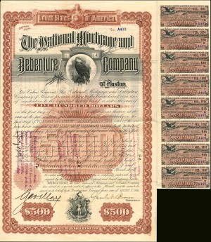 National Mortgage and Debenture Co. of Boston - 1889 dated $500 Massachusetts Bond